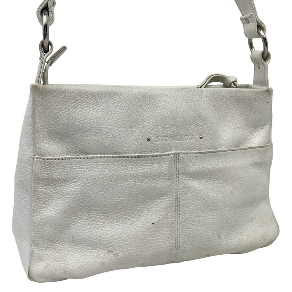 STONE & CO MOUNTAIN White Genuine Leather Shoulder Bag Purse Handbag Tote